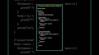 Diamond Star Pattern in C | Star Printing Program in C Language | C Tutorial for Beginners #shorts