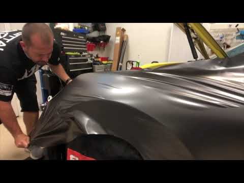 Satin dark grey custom wrap on a yellow Porsche 911 - Car Wraps Ft Lauderdale