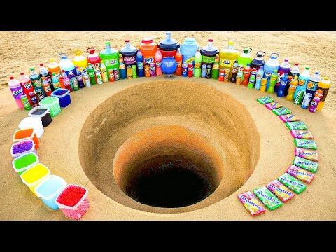 EXPERIMENT: PINK Toothpaste Eruption from Giant Coca, 7up, Fanta vs Mentos Underground