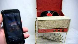 Mid Century Modern Columbia Cream and ruby red Suitcase Portable Record Player Bluetooth