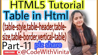 HTML Tutorials|Part-11||Table||Table,size,vertical -table,collapse,style,border|@CodeWithVinita