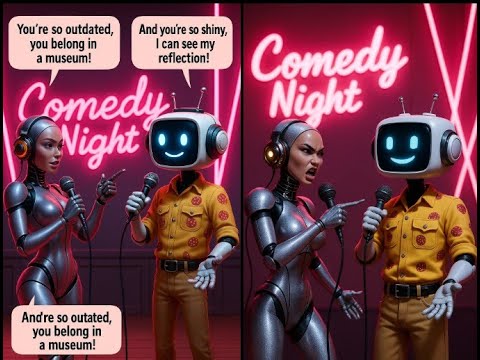 AI ROAST BATTLE Chip vs. Glam-Bot 3000 – Sparks Fly, Circuits Burn!