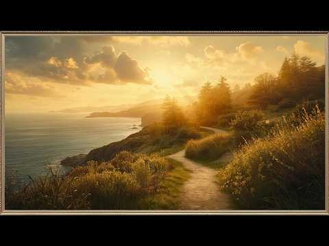 Golden Coastal Path – 4K Ocean Landscape Art for Frame TV | Vintage Oil Painting Screensaver