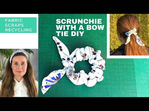 Fabric Scraps Recycling - How to make a Scrunchie With a Tie-  Hair Scrunchie With a Bow Tie DIY