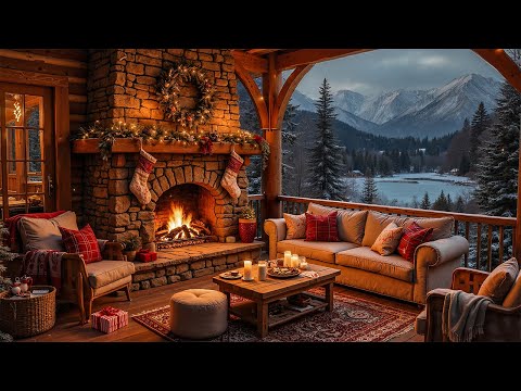 Peaceful Winter Porch Ambience - Smooth Piano Jazz Music &  Crackling Fireplace for Deep Focus
