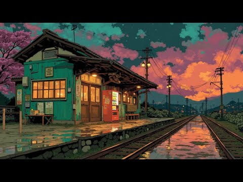 Retro Japanese Vibes 🌃 Chill Lofi Beats & Sunset Town Scenery & Calming Urban Ambience