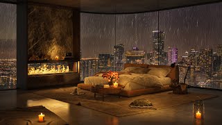 🌧️ Jazz Relaxing Music in Rainy Night to Sleep 🏙 Cozy Bedroom Ambience of Miami City Beautiful Views