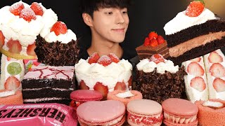 ASMR MUKBANG FRAISIER CAKE & CHOCOLATE CAKE & RASPBERRY CAKE & ICE CREAM BAR & MACARON & SANDWICH