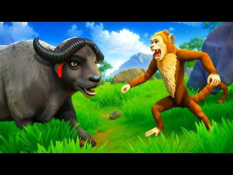 Forest Chase Goes Wild! Monkey vs Buffalo with Crazy Turns and Funny Animal Moments