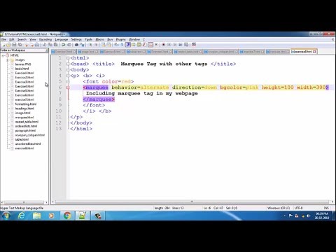 HTML - Marquee tag with all other tags in html