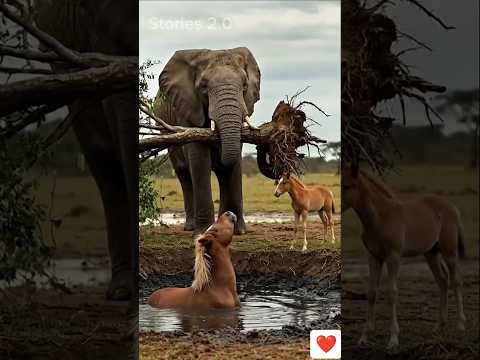 Brave horse rescues his mother mare drowning in oil pit. #humanity #rescue #animals