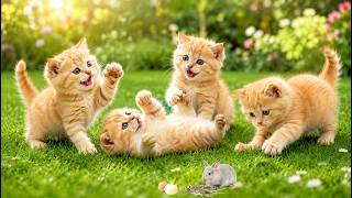 🐱💚 Очаровательные котята гоняются за кроликом по зеленой траве | Милое видео с котами | Расслабля...