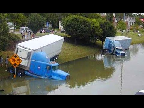 Dangerous Crazy Trucks Driving Skills ! Crossing River & Extremely Bad Muddy Roads 2022
