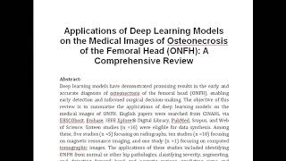 Applications of Deep Learning Models on the Medical Images of Osteonecrosis of the Femoral Head ONFH