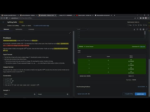 Spliting Balls Codechef TLE Fix