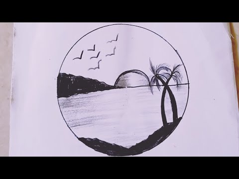 Circle image drawing sunset. Sunset drawing in circle. How to drawing circle image easy.