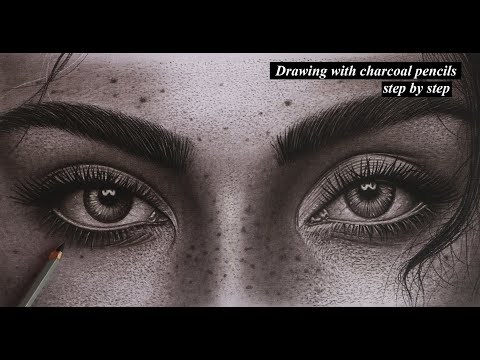 How to draw || Drawing eyes and skin pores with charcoal pencils.
