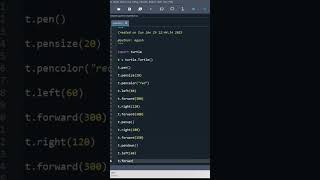 Python turtle to print Alphabet letter A  #trending #shorts #codinglife #codingshorts #tutorial