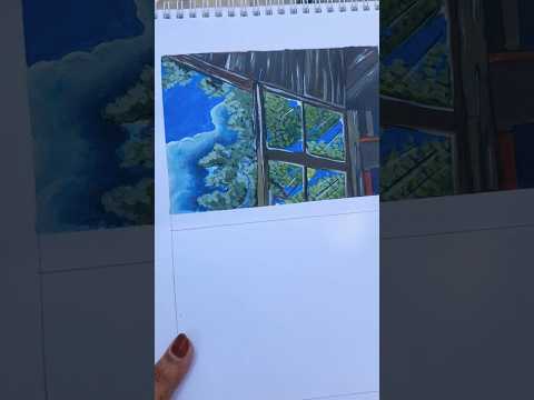 Easy Ghibli Style Window View Scenery Painting Timelapse #art #trending #ghiblistudio #ghibliart