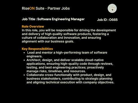 Software Engineering Manager – Full-Time Role – Partner Jobs | RiseON Suite