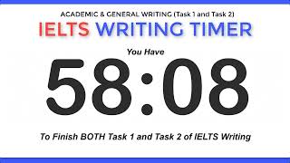60 Minute TIMER for IELTS Writing [Academic / General] [1 Hour] + Audio Reminder at 40, 20, 5, 1 min