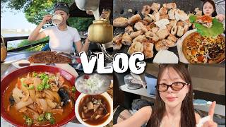 [먹방vlog] 역시 자극적인 속세음식이 최고야🌝 _ 양조장 막걸리+매운짬뽕+곱창막창+피자+순댓국+오징어국 레시피+김치전+여름러닝