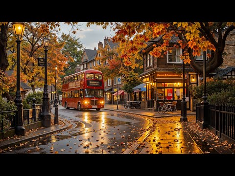 Warm Autumn Jazz | Cozy Outdoor Bookstore Café on a Quiet Vintage Street, Relaxing Jazz for Study