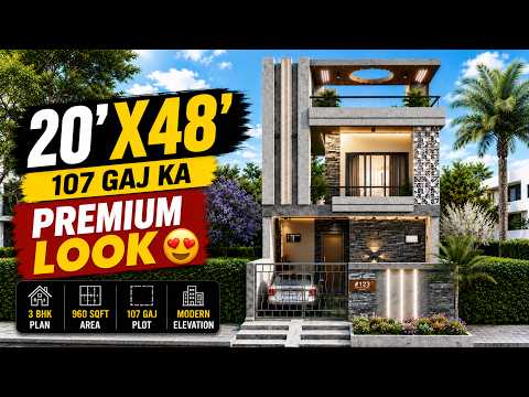 20x48 Feet 3D House Design | 1000 Sqft Modern Indian Home Plan with Car Parking | Infra Design Hub