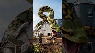 The brave grandma and her dog fought against the giant python！#python #dog