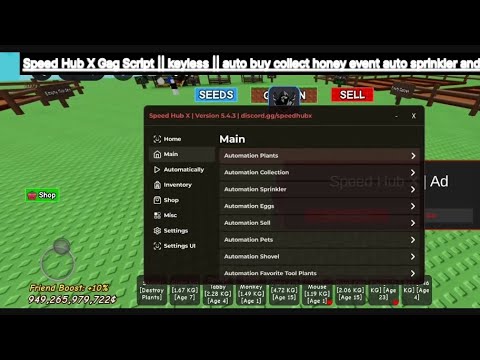 Speed Hub X Gag Script || keyless || auto buy collect honey event auto sprinkler and much more