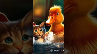 Duck rescue kitties aggressively. #funny #cat #duck #kidsvideo #kidsanimals #kids #kidspets #reels