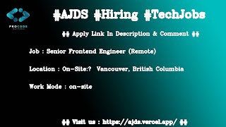 Senior Frontend Engineer (Remote) at Global Talent Accelerator || contract || on-site || On-Site: