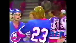 NHL Oct. 2, 1981 New York Rangers v New York Islanders Bench Clearing Brawl x2 Clips + (HL)