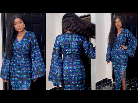 How to cut and sew a wrap top straight dress with trumpet sleeve /beginner’s friendly