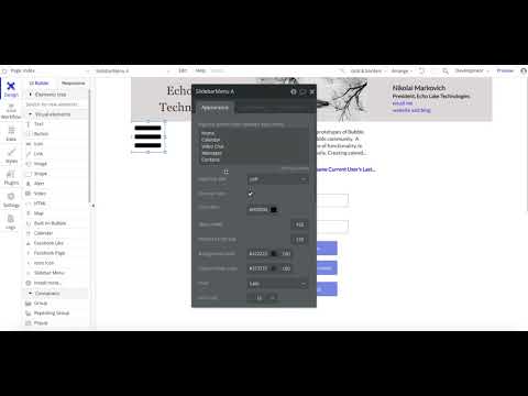 How to use the Slidebar Menu Icon to Your Bubble.io No Code Web App plus Security Bonus Tip