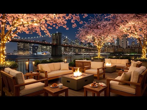 Spring Coffee Shop Ambience 4K | NYC | Cafe ASMR with Talking, Fire & Distant Traffic Sounds