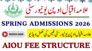 AIOU Spring Admissions 2026 | Complete Fee Structure | Allama Iqbal Open University