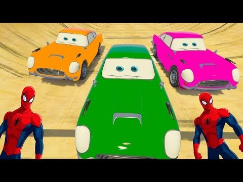 Spiderman Learn Colors With Disney Cars And Transportation Planes  For Kids Nursery Rhymes [HD]