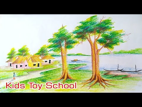 HOW TO ART A  NUTURAL VILLAGE SCENERY. #Kids Toy School