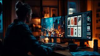 Urban Inspiration – Designer at Work with Cityscape and Digital Art | Video Background