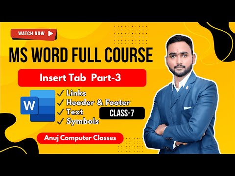 MS Word Class 7 in Hindi | Insert Tab – Links, Header & Footer, Text & Symbols