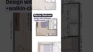 🛏️🌜Master bedroom layout design . Private bathroom with  vanity and a spacious walk-in closet.
