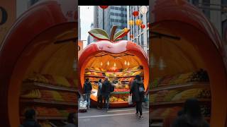 "Futuristic Fruit Stall Shaped Like a Giant Apple Slice | Urban Design Marvel!"