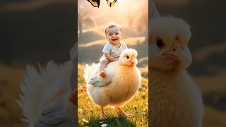 Baby Riding a Hen Cutest Moment #MasoomBacha #MurghiKiSawari #PyaraLamha #MazahiaVideo #Masoomiyat