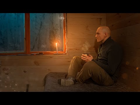 Building a cabin on a rainy day, Warm forest house with retro stove, no talking