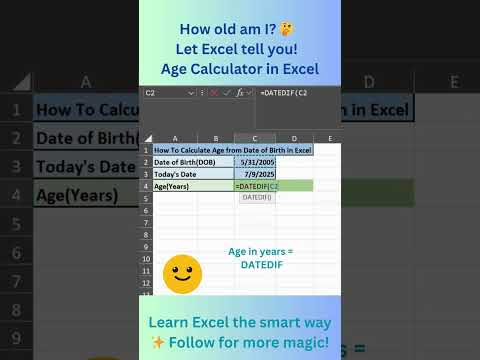 Calculate Age from DOB in Excel (Only 18 Seconds!) 🎂 #shorts