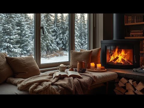 Cozy Reading Nook 📚Winter Ambience With Crackling Fireplace 🔥 | 4K