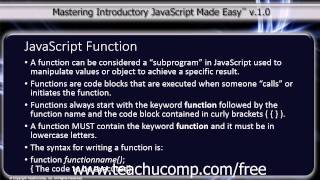 JavaScript Training Tutorial JavaScript Function Definition and Syntax