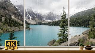 4K Rain on Window Mountain Lake View | Relaxing Rain & Distant Thunder for Sleep & Stress Relief