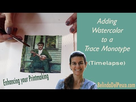Adding Color to a Trace Monotype Print with Watercolor - Timelapse